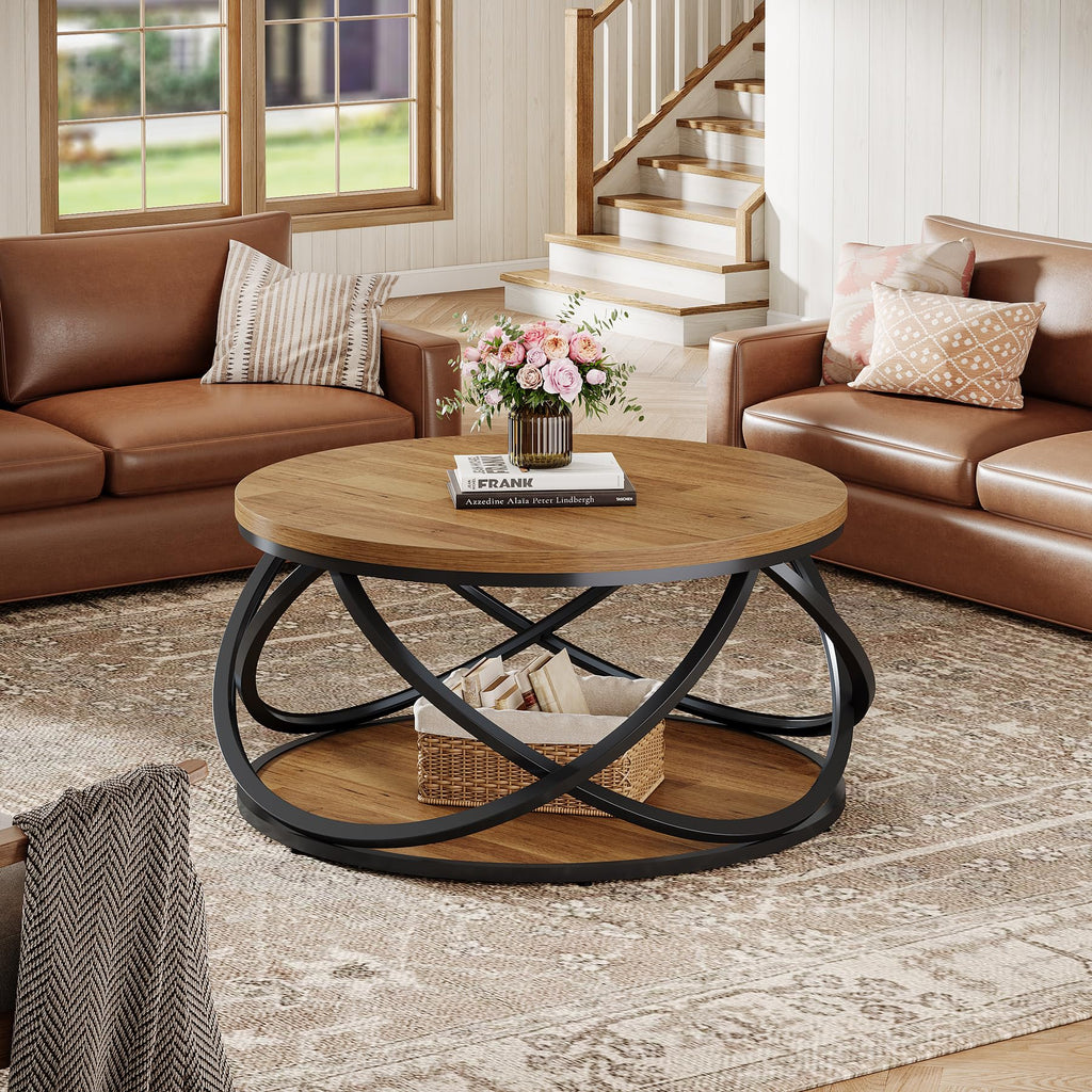 2-Tier Round Coffee Table with Storage Shelf S684421