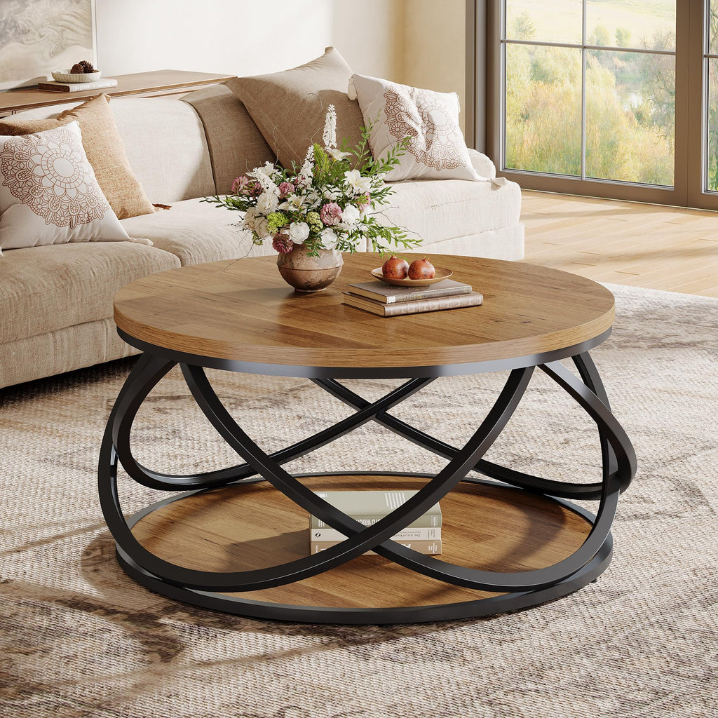 2-Tier Round Coffee Table with Storage Shelf S684421