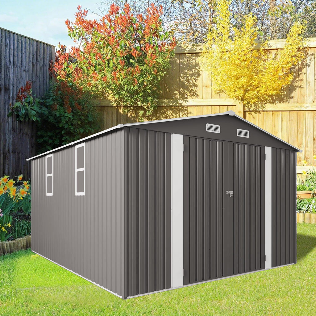 10x12 FT Grey Metal Storage Shed with Double Doors H153