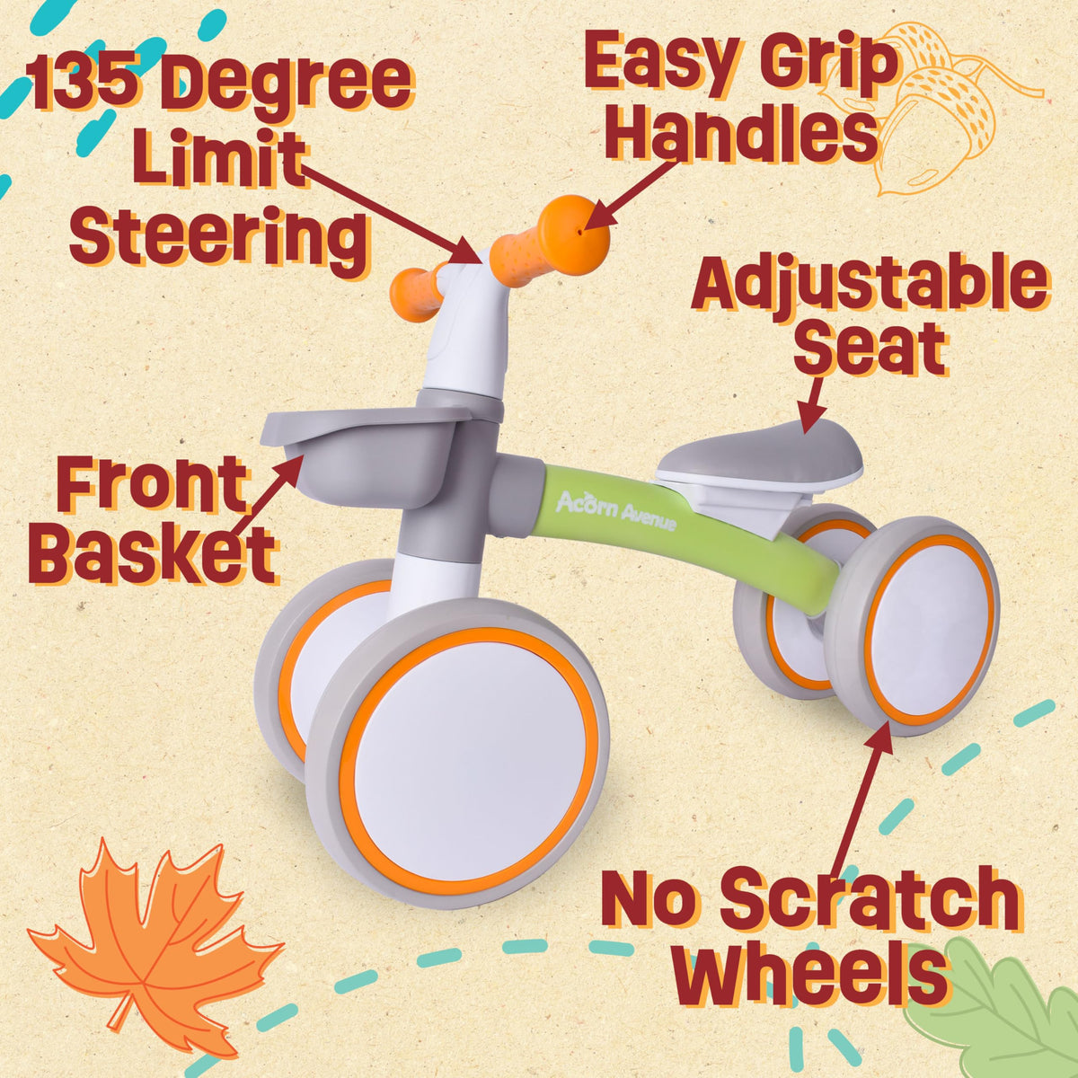 12-24 Month 4 Wheels Adjustable Seat Baby Balance Bike with Storage Basket Y5509