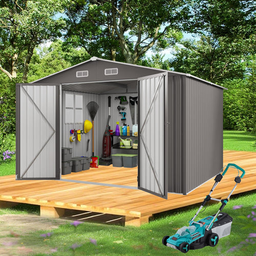 10x12 FT Grey Metal Storage Shed with Double Doors H153