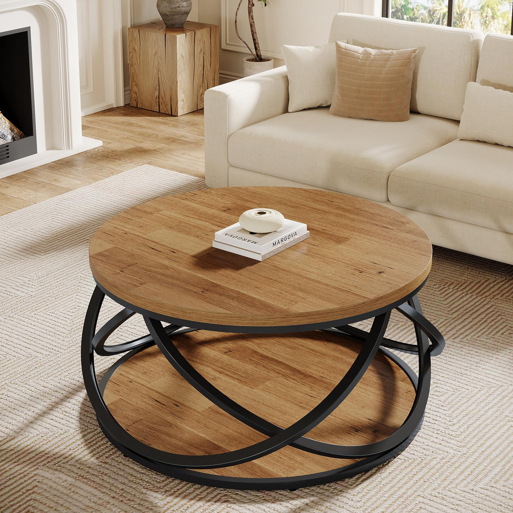 2-Tier Round Coffee Table with Storage Shelf S684421