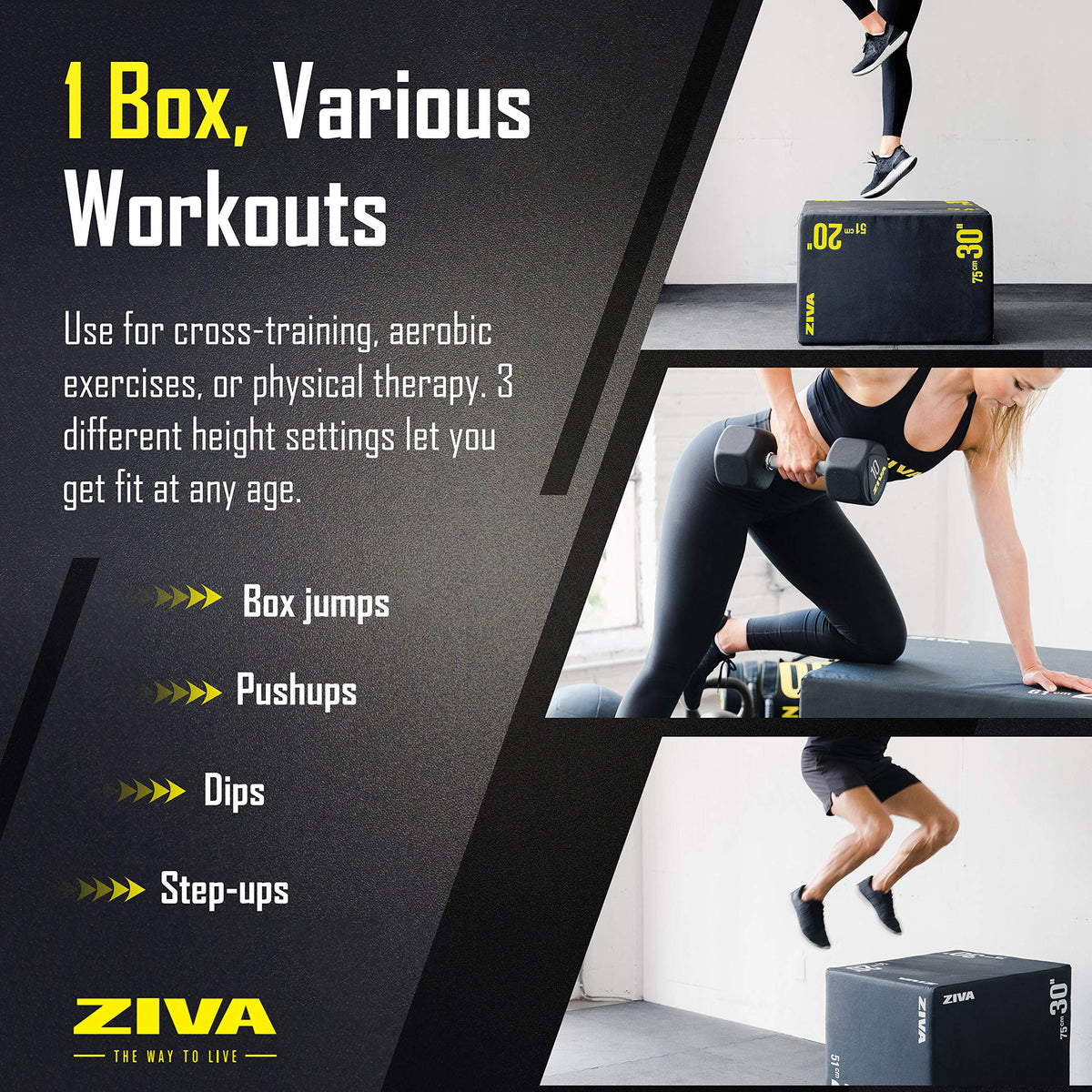 3-in-1 Plyo Box with Non-Slip PVC Cover 20x24x30" Z34589