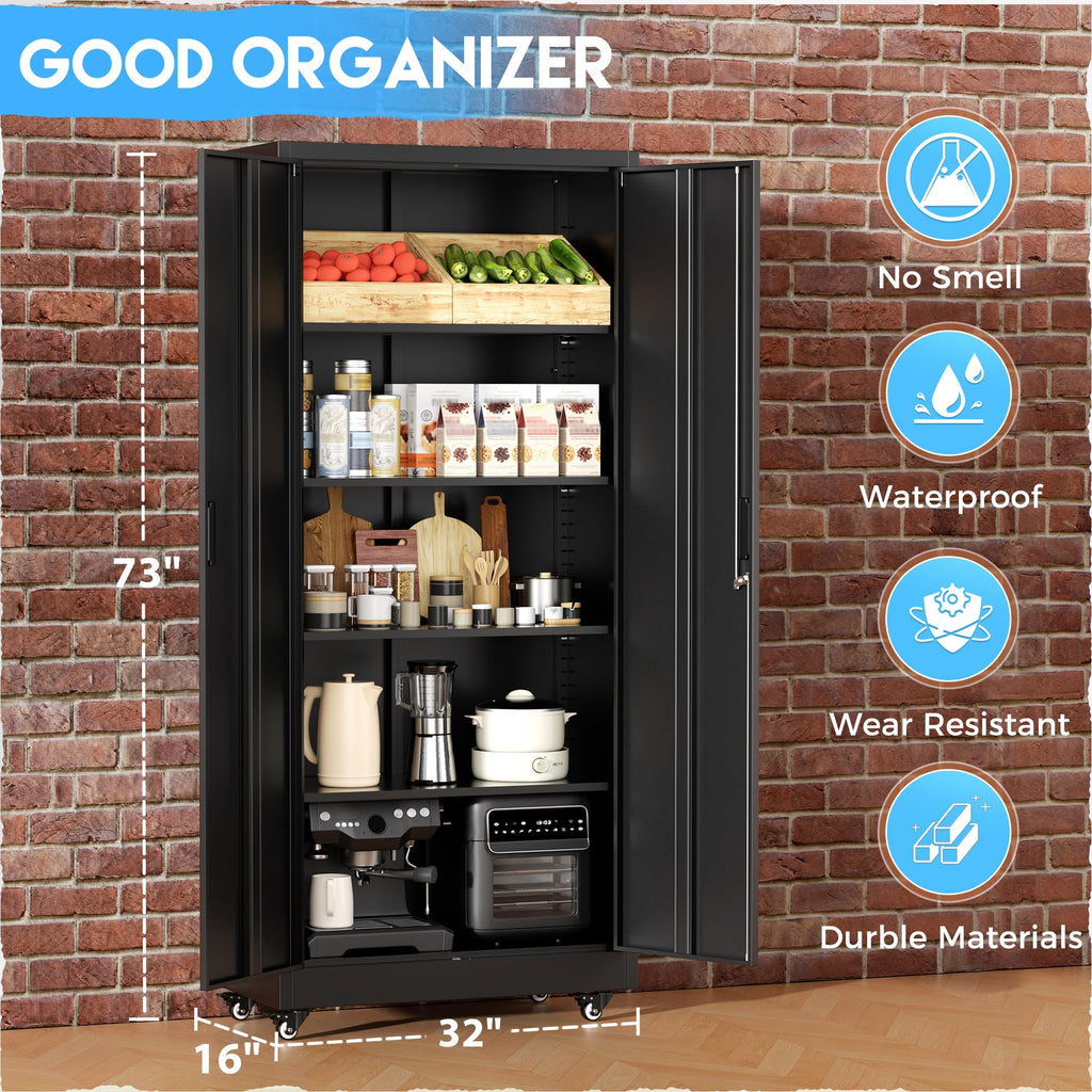 Black Metal Storage Cabinet with 4 Swivel Wheels A6440