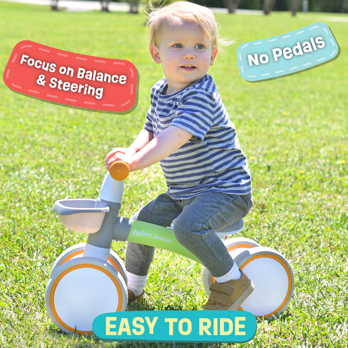 12-24 Month 4 Wheels Adjustable Seat Baby Balance Bike with Storage Basket Y5509