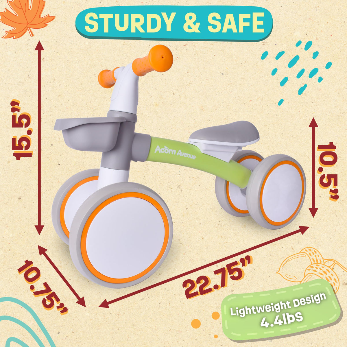 12-24 Month 4 Wheels Adjustable Seat Baby Balance Bike with Storage Basket Y5509