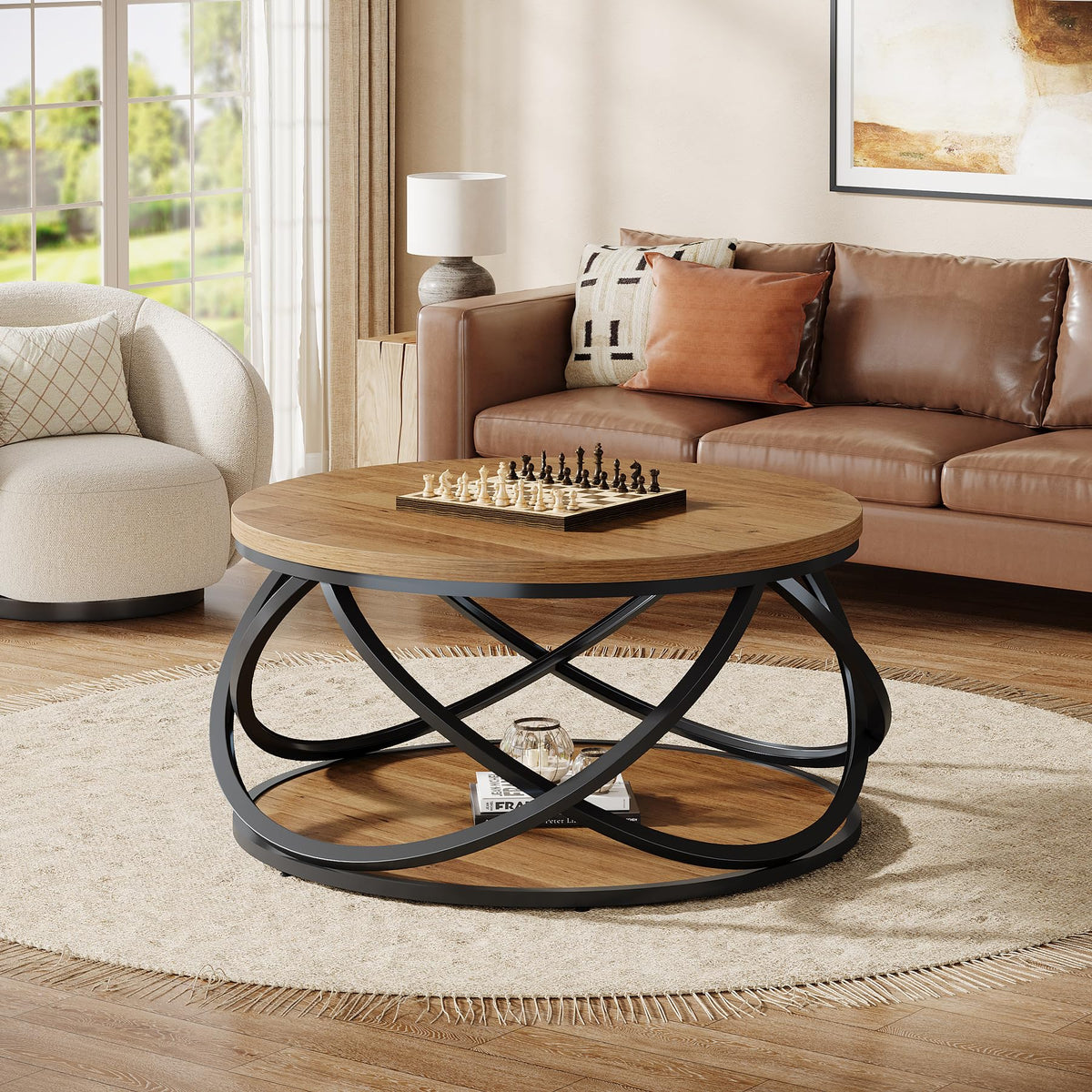 2-Tier Round Coffee Table with Storage Shelf S684421